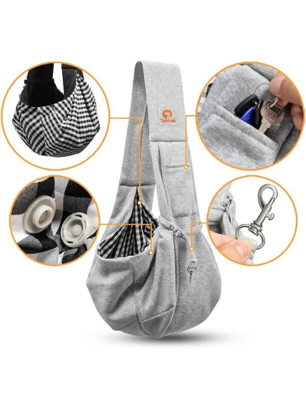 Cozy Small Pet Sling Carrier for Dogs & Cats - Soft Crossbody Travel Bag, Gray